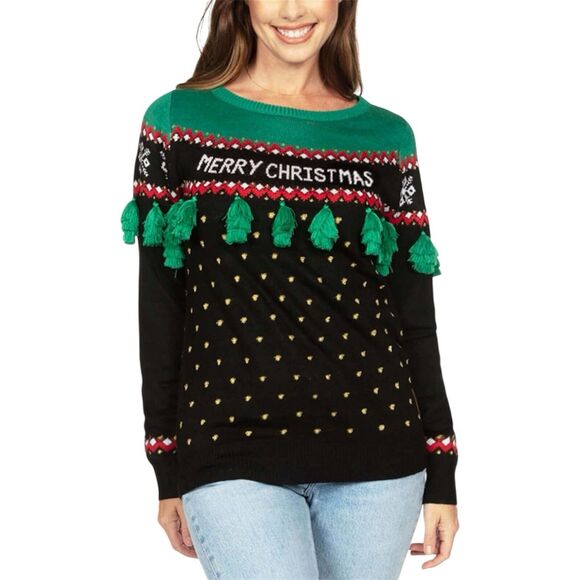 Woman Small TIPSY ELVES Christmas Tree Tassel Ugly Holiday Sweater Party Festive - Picture 8 of 12